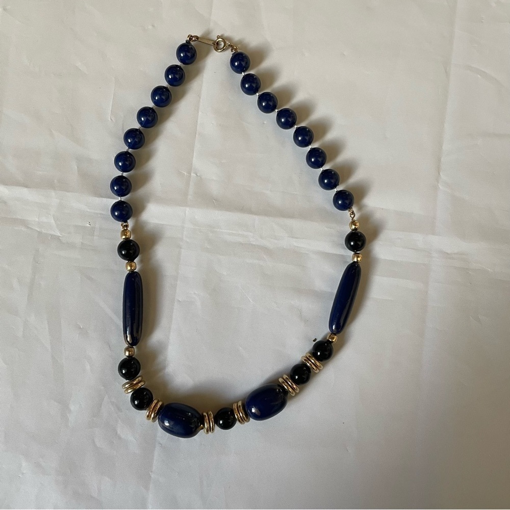 📿 Vintage: Blue  and Gold Costume Jewelry Necklace 📿